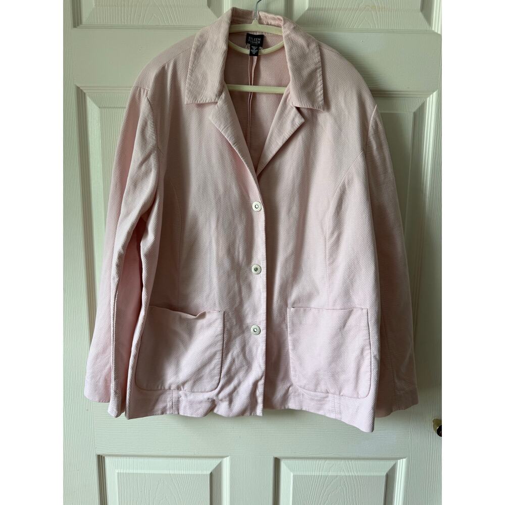 Eileen Fisher Woman Textured‎ Pink Cotton Blend Blazer Size 1X